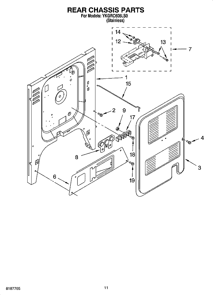 REAR CHASSIS PARTS, MISCELLANEOUS PARTS Diagram and Parts List for YKGRC608LS0  KitchenAid Range