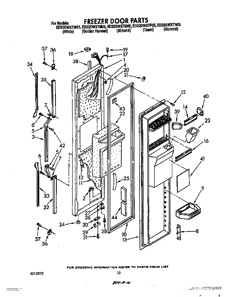 FREEZER DOOR Diagram and Parts List for ED22DWXTG05  Whirlpool Refrigerator