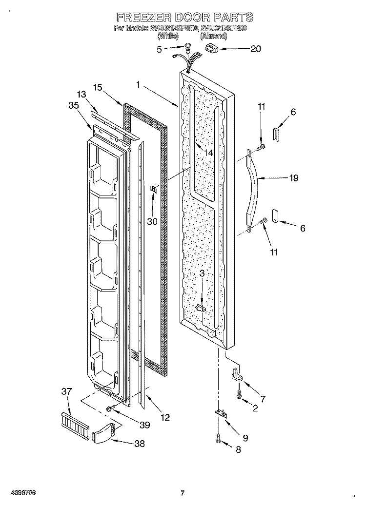 FREEZER DOOR Diagram and Parts List for 2VED21ZKFW00  Whirlpool Refrigerator