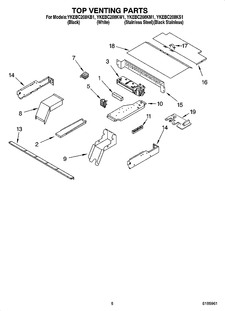 TOP VENTING PARTS, OPTIONAL PARTS Diagram and Parts List for YKEBC208KW1  KitchenAid Wall Oven