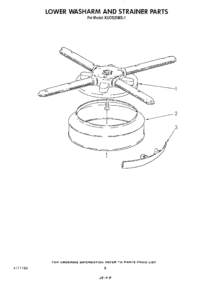LOWER WASH ARM AND STRAINER Diagram and Parts List for KUDS21MS1  KitchenAid Dishwasher