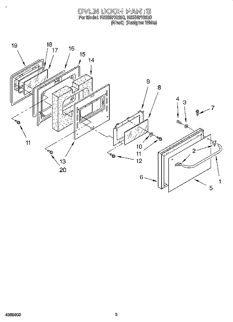 OVEN DOOR Diagram and Parts List for RS386PXEB0  Whirlpool Range