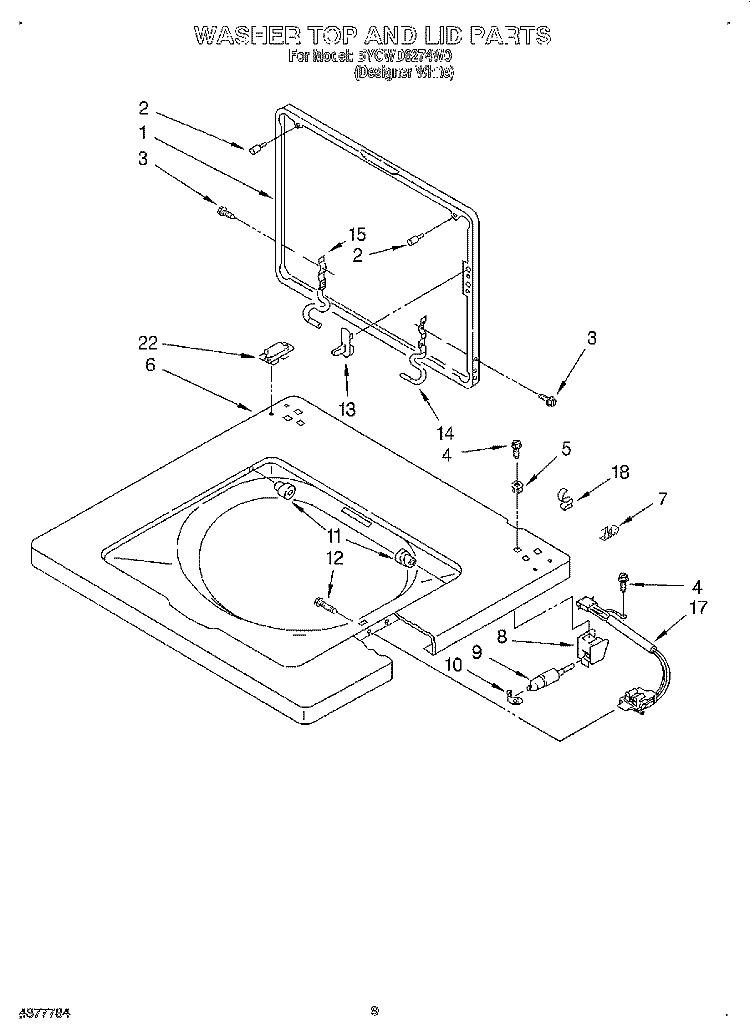 WASHER TOP AND LID Diagram and Parts List for BYCWD6274W0  Crosley Washer Dryer Combo