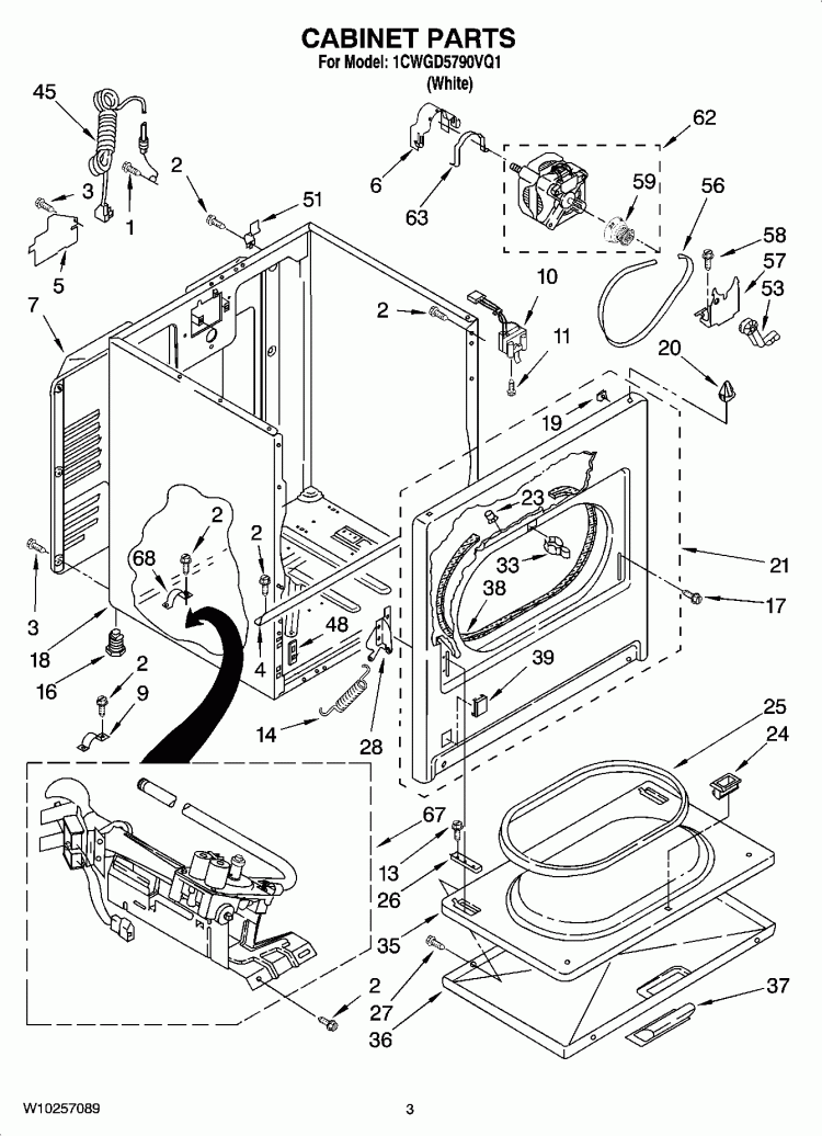 CABINET PARTS Diagram and Parts List for 1CWGD5790VQ1  Whirlpool Dryer