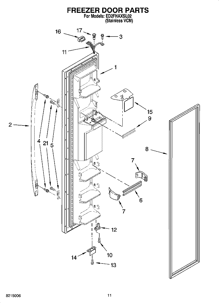 FREEZER DOOR PARTS Diagram and Parts List for ED2FHAXSL02  Whirlpool Refrigerator