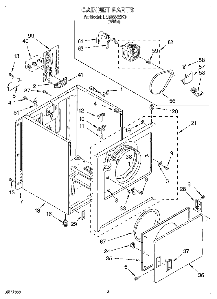 SECTION Diagram and Parts List for LER3634EW0  Whirlpool Dryer