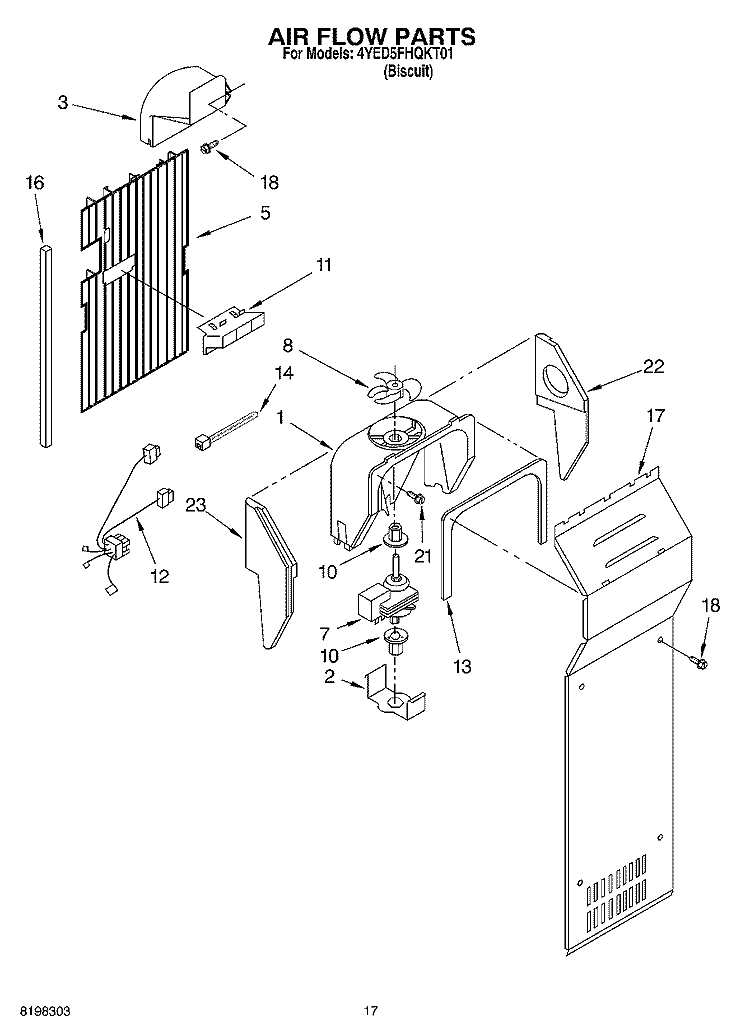 AIR FLOW PARTS Diagram and Parts List for 4YED5FHQKT01  Whirlpool Refrigerator