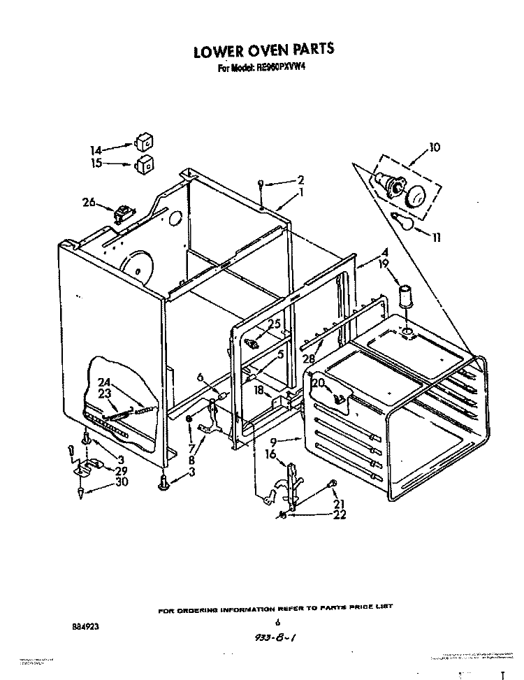LOWER OVEN Diagram and Parts List for RE960PXVN4  Whirlpool Range