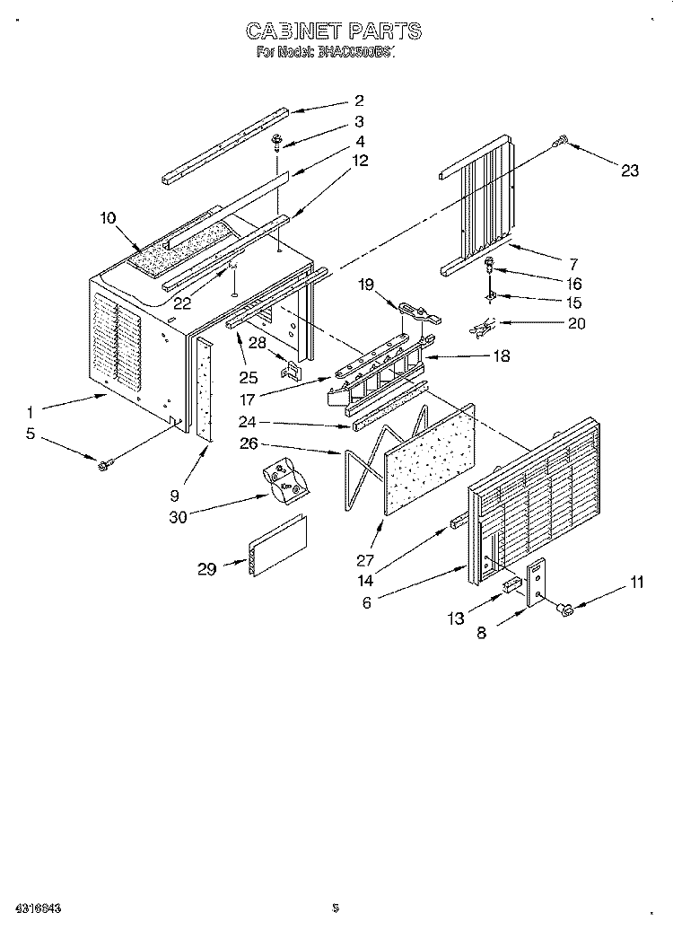 CABINET Diagram and Parts List for BHAC0500BS1  Whirlpool Air Conditioner