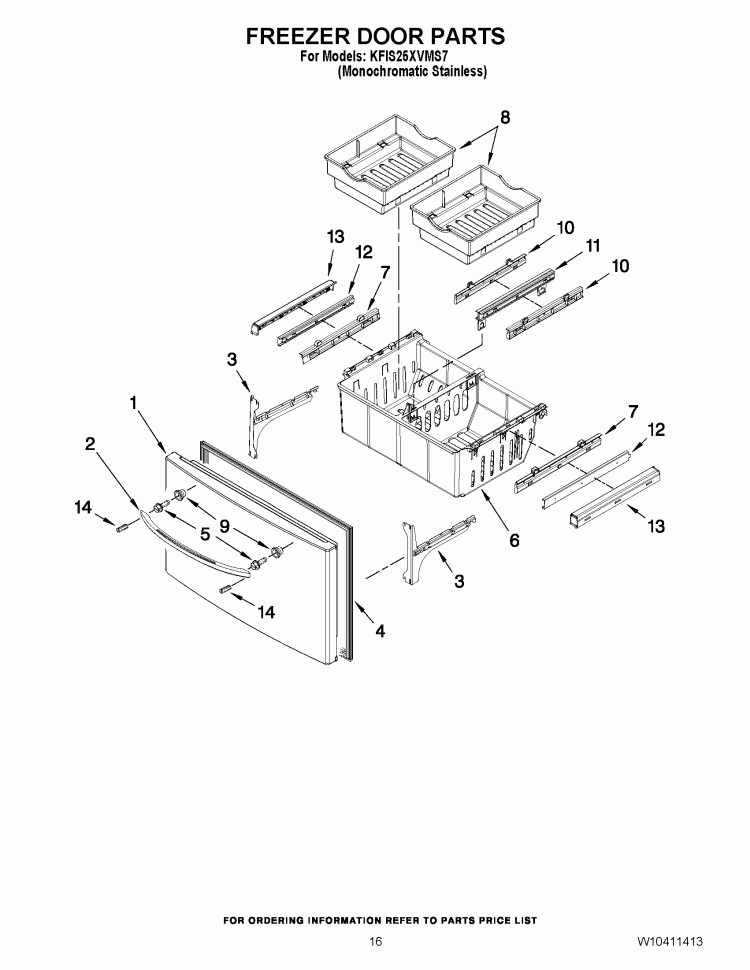 FREEZER DOOR PARTS Diagram and Parts List for KFIS25XVMS7  KitchenAid Refrigerator