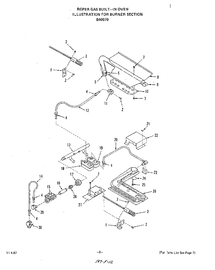 BURNER Diagram and Parts List for B4007B0  Roper Range