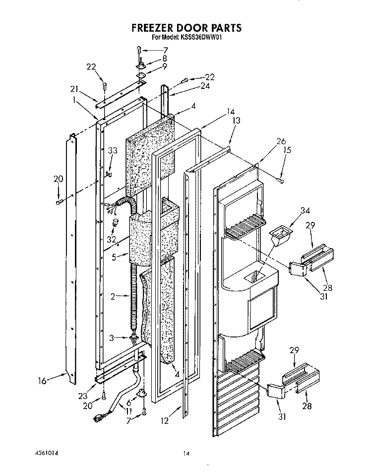 FREEZER DOOR Diagram and Parts List for KSSS36DWW01  KitchenAid Refrigerator