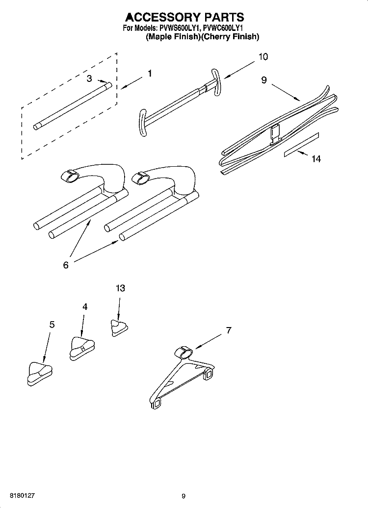 ACCESSORY PARTS Diagram and Parts List for PVWC600LY1  Whirlpool Cabinet