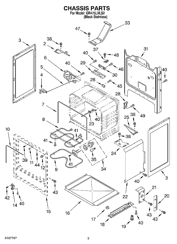 CHASSIS PARTS Diagram and Parts List for GR475LXLS2  Whirlpool Range
