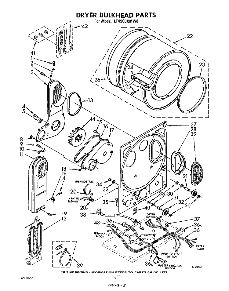 DRYER BULKHEAD Diagram and Parts List for LT4900XMW0  Whirlpool Washer Dryer Combo