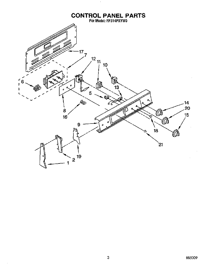 CONTROL PANEL Diagram and Parts List for RF314PXYW0  Whirlpool Range