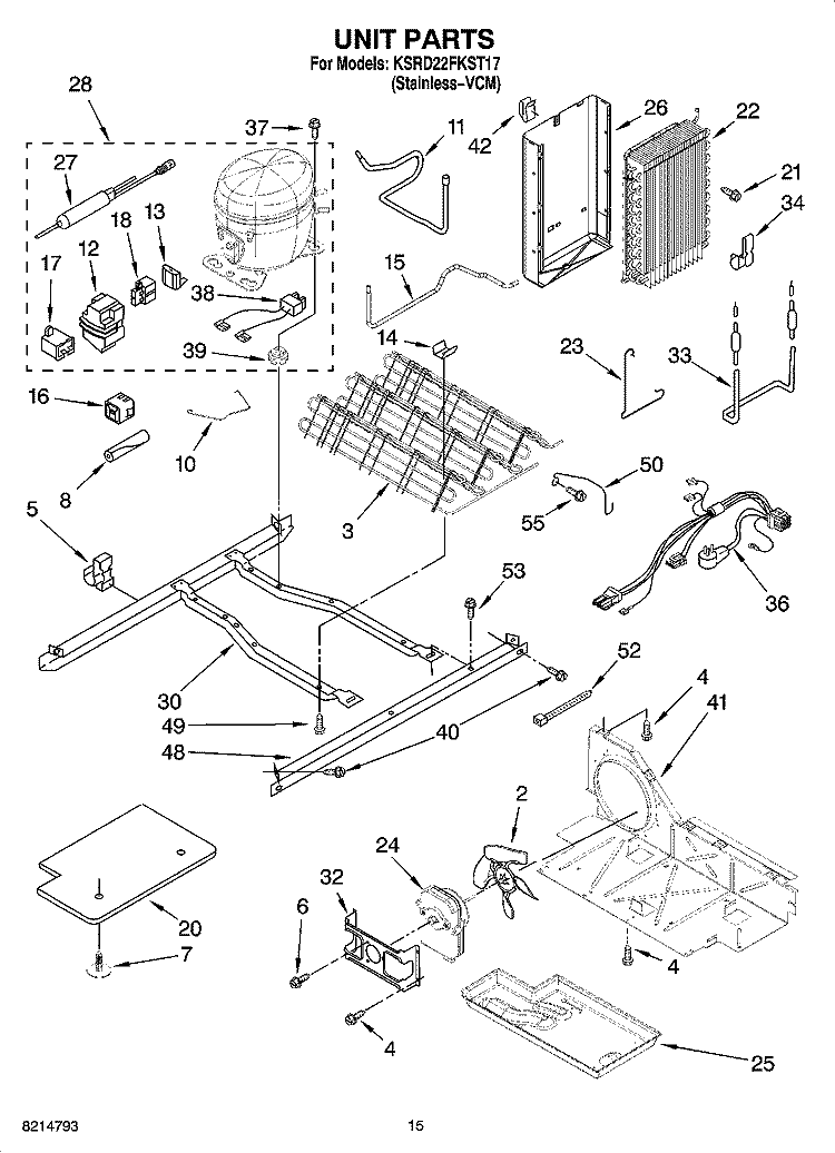 UNIT PARTS Diagram and Parts List for KSRD22FKST17  KitchenAid Refrigerator