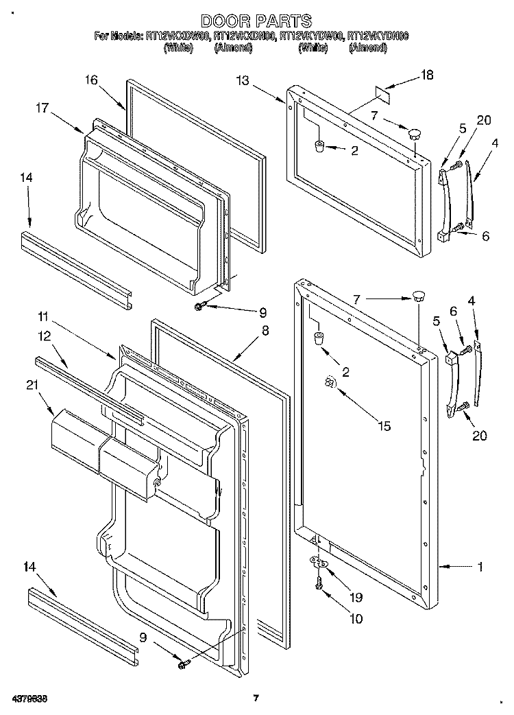 DOOR, LIT/OPTIONAL Diagram and Parts List for RT12VKXDW00  Roper Refrigerator