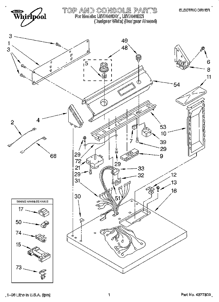 SECTION Diagram and Parts List for LEV7848DZ1  Whirlpool Dryer