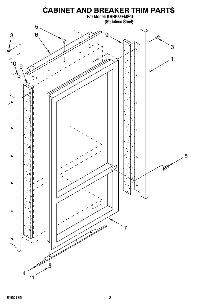 CABINET AND BREAKER TRIM PARTS Diagram and Parts List for KBRP36FMS01  KitchenAid Refrigerator