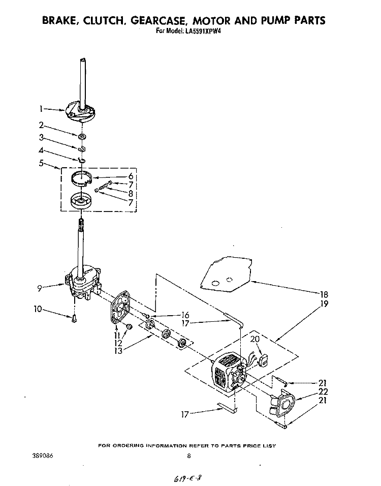 BRAKE, CLUTCH, GEARCASE, MOTOR AND PUMP Diagram and Parts List for LA5591XPW4  Whirlpool Washer