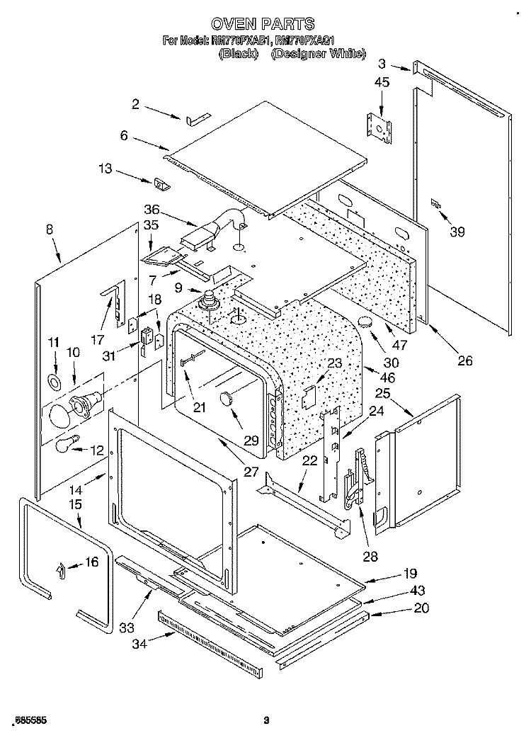 OVEN Diagram and Parts List for RM770PXAB1  Whirlpool Wall Oven