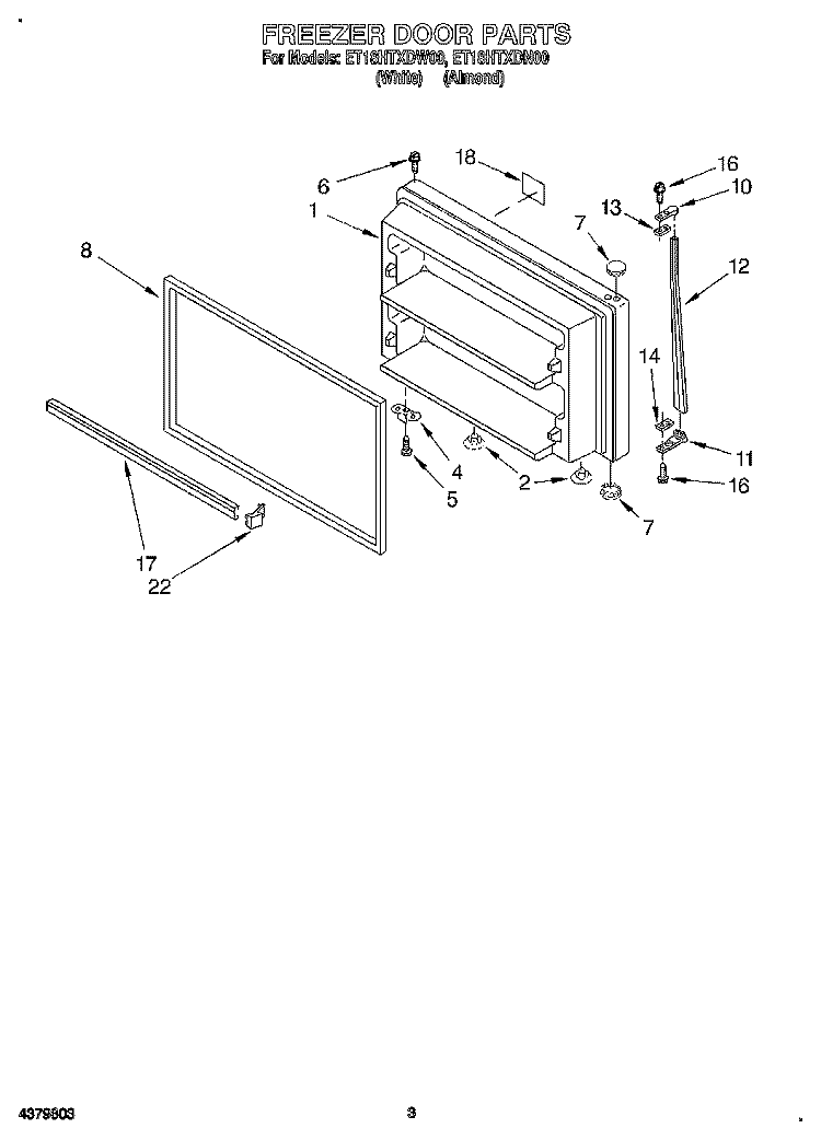 FREEZER DOOR Diagram and Parts List for ET18HTXDW00  Whirlpool Refrigerator