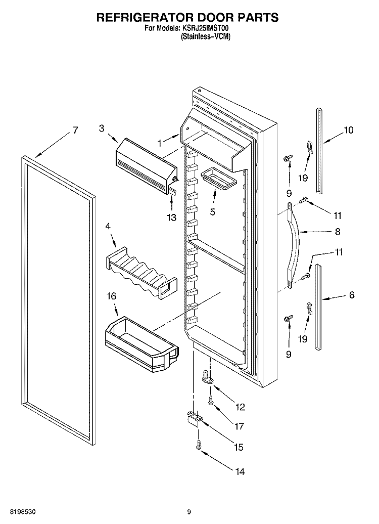 REFRIGERATOR DOOR PARTS Diagram and Parts List for KSRJ25IMST00  KitchenAid Refrigerator