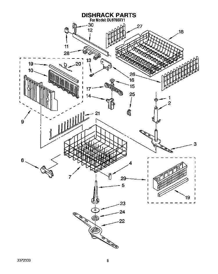 DISHRACK, LIT/OPTIONAL Diagram and Parts List for DU9700XY1  Whirlpool Dishwasher