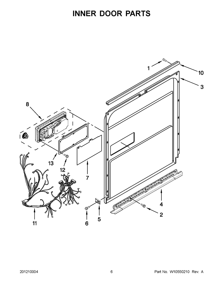 INNER DOOR PARTS Diagram and Parts List for KUDS30IBBT1  KitchenAid Dishwasher