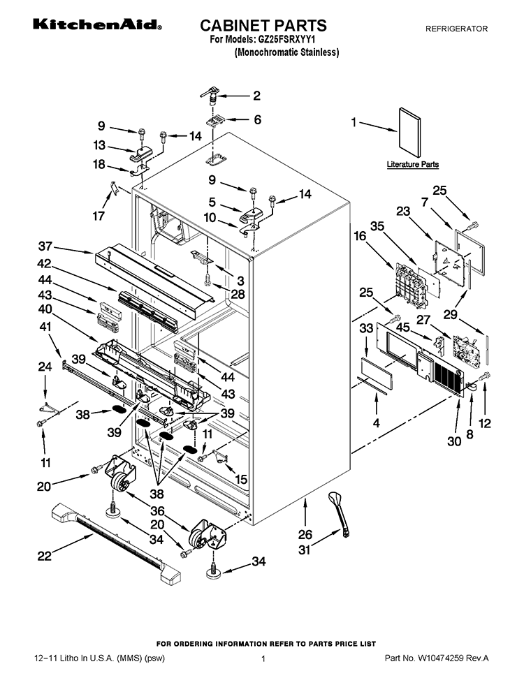CABINET PARTS Diagram and Parts List for GZ25FSRXYY1  Whirlpool Refrigerator