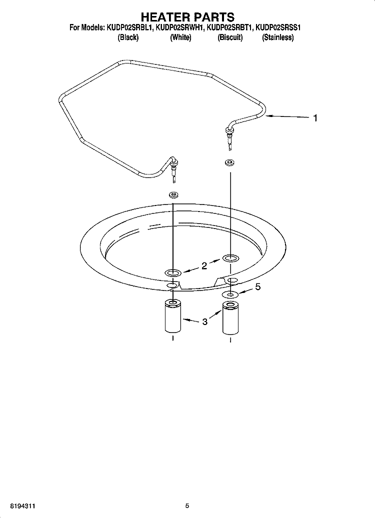 HEATER PARTS Diagram and Parts List for KUDP02SRSS1  KitchenAid Dishwasher