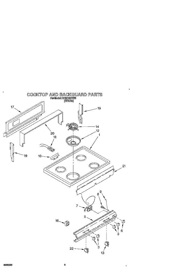 COOKTOP AND BACKGUARD Diagram and Parts List for RF3010XVW3  Whirlpool Range