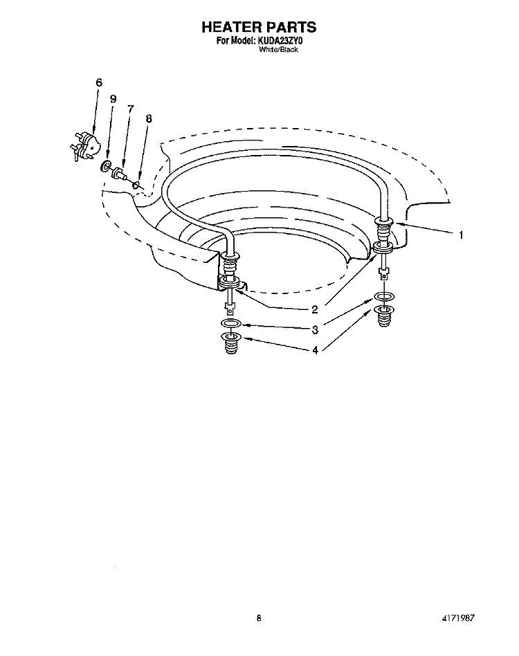 HEATER Diagram and Parts List for KUDA23ZY0  KitchenAid Dishwasher