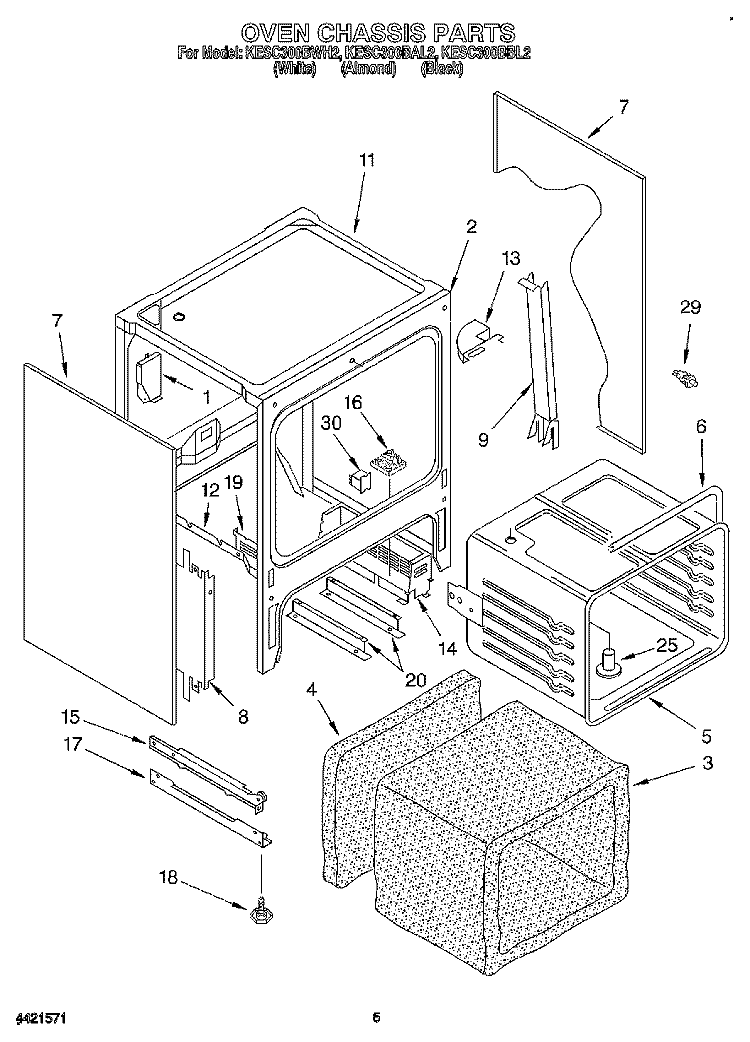 OVEN CHASSIS Diagram and Parts List for KESC300BAL2  KitchenAid Range