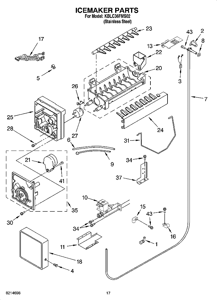 ICEMAKER PARTS Diagram and Parts List for KBLC36FMS02  KitchenAid Refrigerator