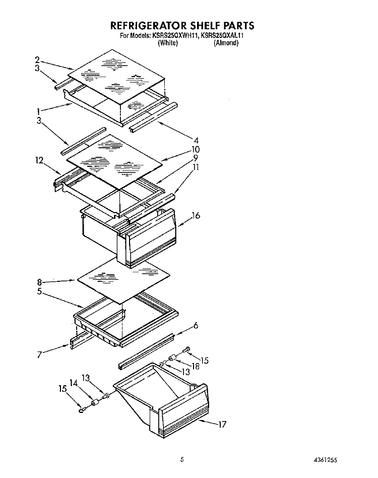 REFRIGERATOR SHELF Diagram and Parts List for KSRS25QXAL11  KitchenAid Refrigerator