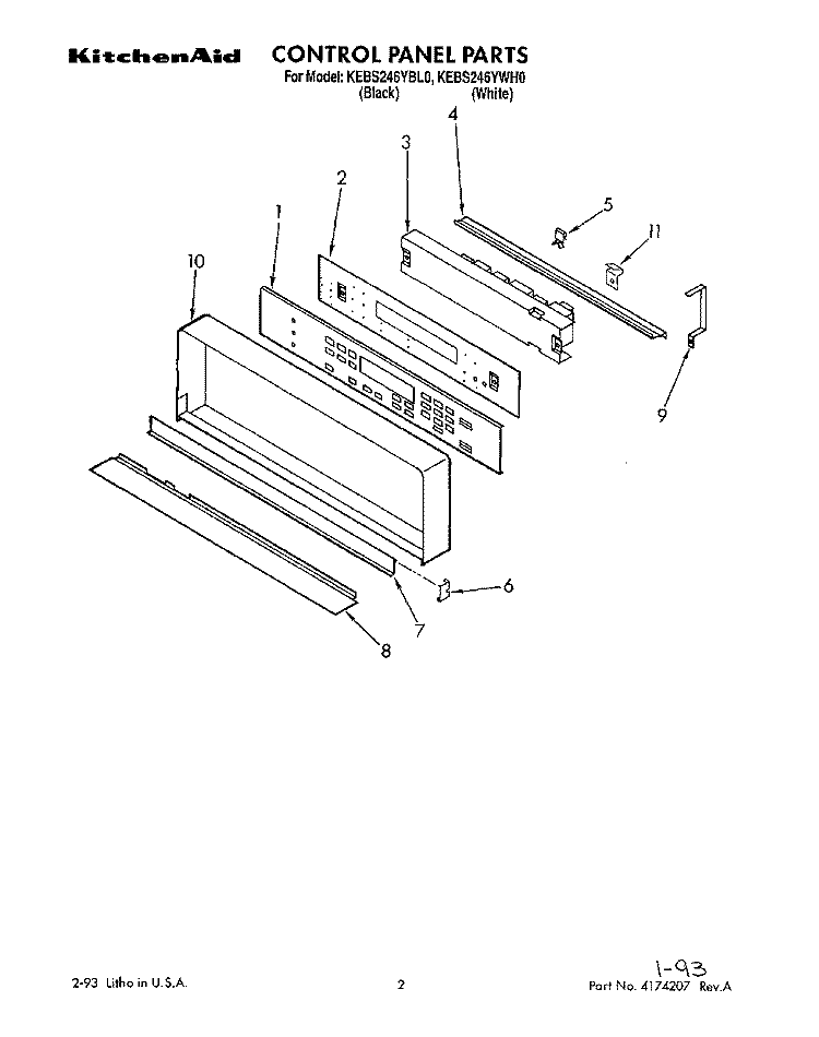 CONTROL PANEL, LIT/OPTIONAL Diagram and Parts List for KEBS246YBL0  KitchenAid Wall Oven