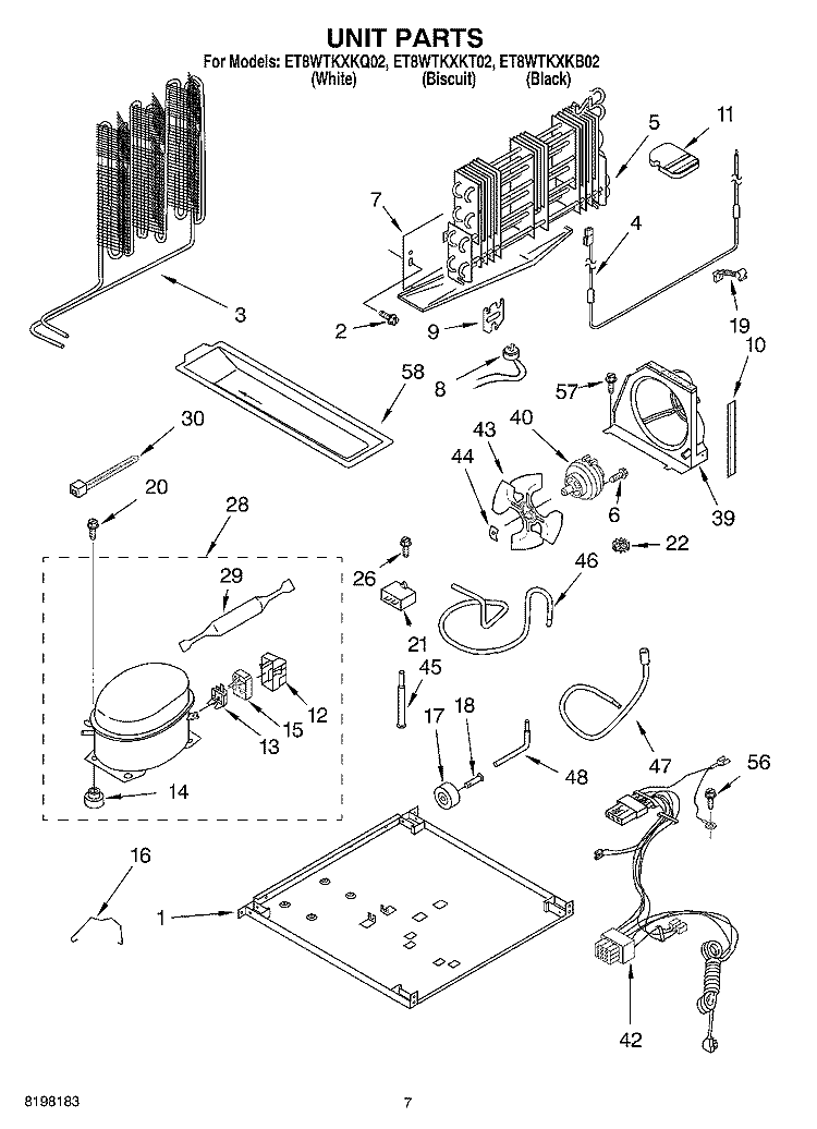 UNIT Diagram and Parts List for ET8WTKXKB02  Whirlpool Refrigerator