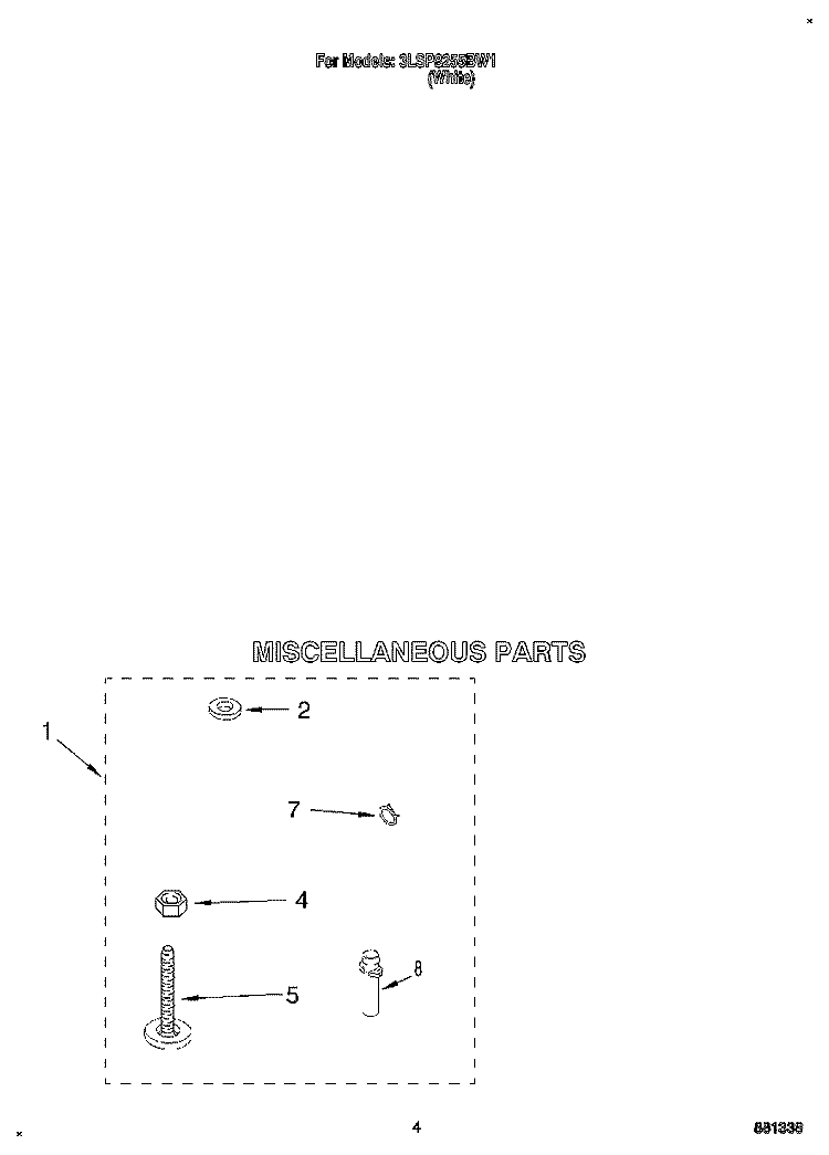 MISCELLANEOUS Diagram and Parts List for 3LSP8255BW1  Whirlpool Washer