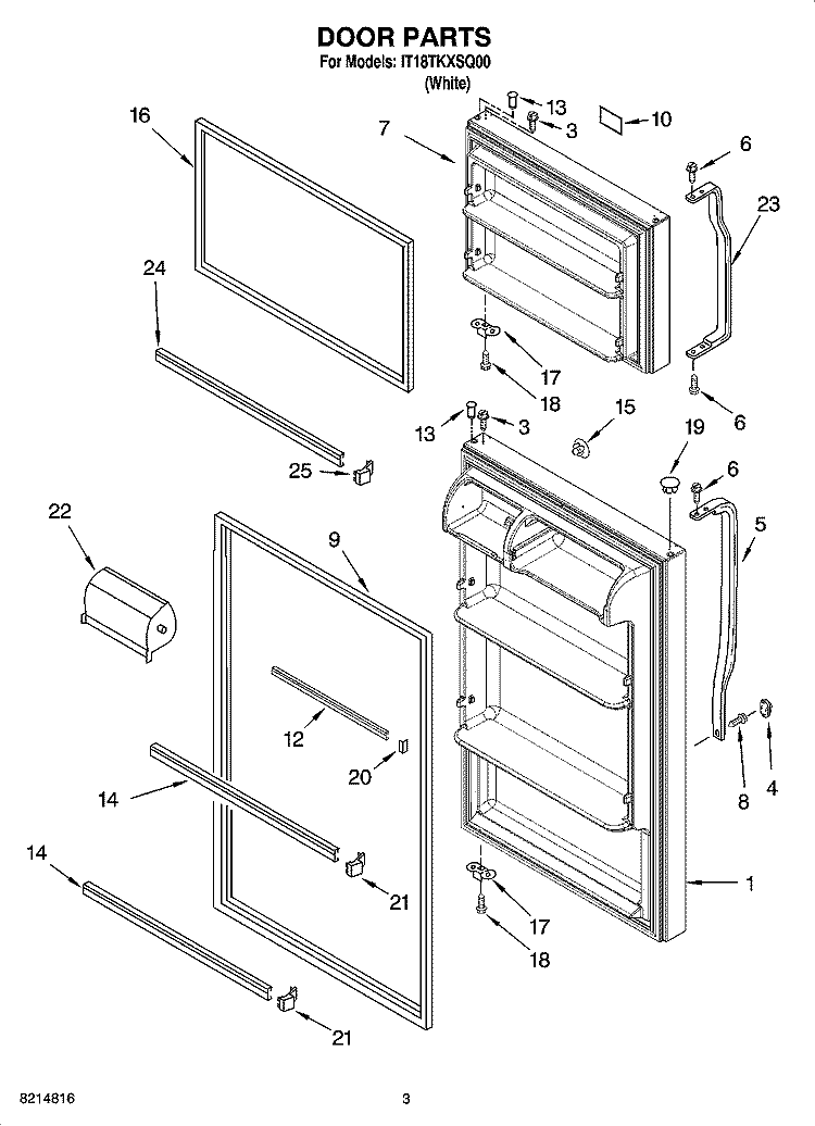 DOOR PARTS Diagram and Parts List for IT18TKXSQ00  Inglis Refrigerator