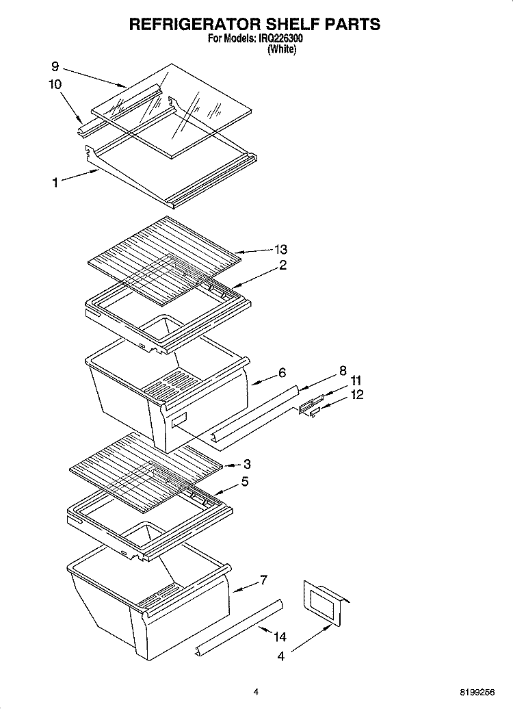 REFRIGERATOR SHELF PARTS Diagram and Parts List for IRQ226300  Inglis Refrigerator