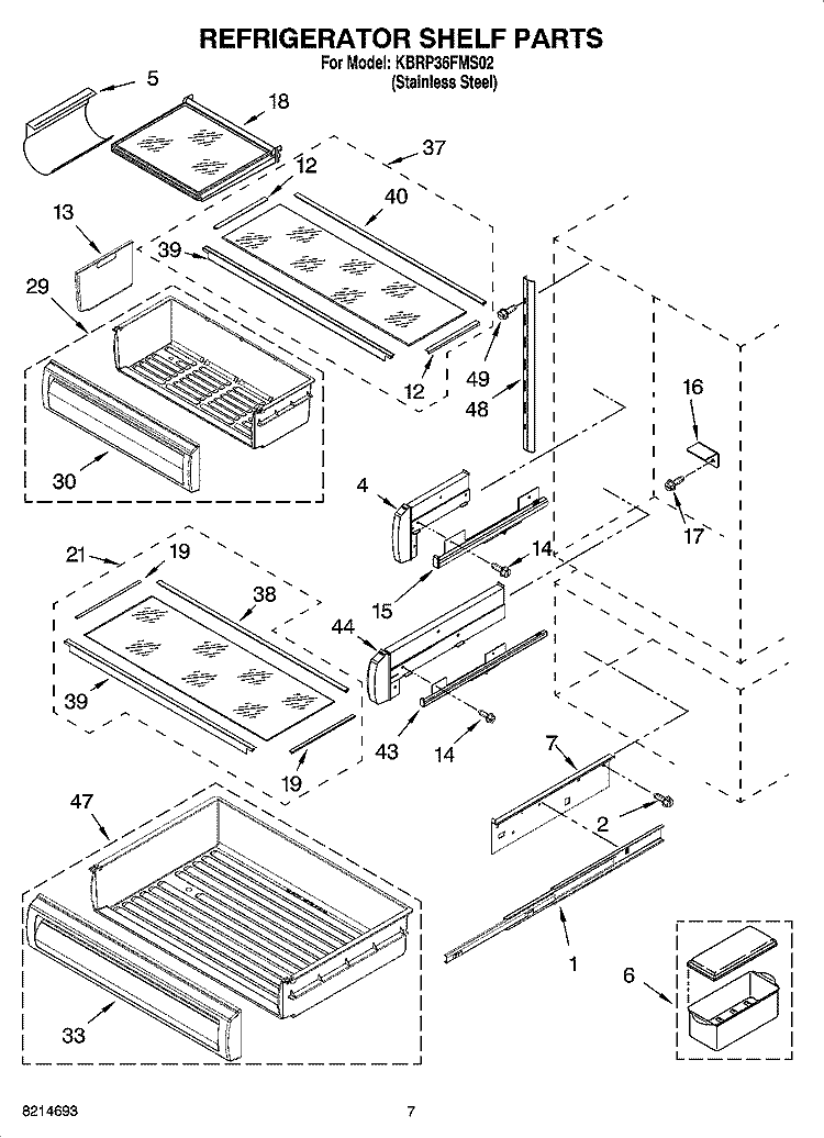 REFRIGERATOR SHELF PARTS Diagram and Parts List for KBRP36FMS02  KitchenAid Refrigerator