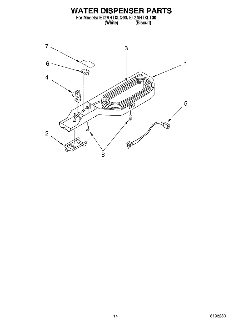 WATER DISPENSER, OPTIONAL Diagram and Parts List for ET2AHTXLQ00  Whirlpool Refrigerator