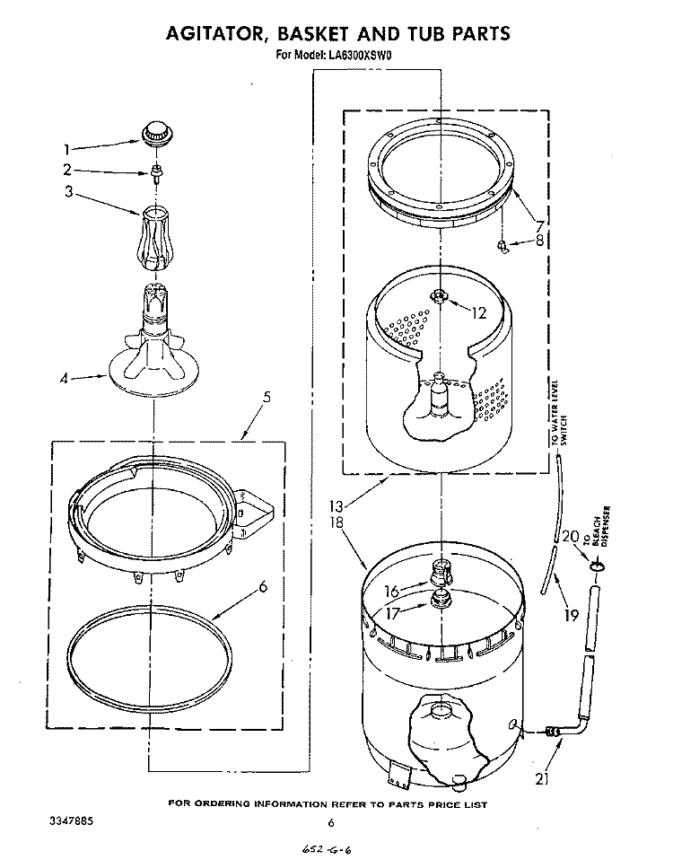AGITATOR, BASKET AND TUB Diagram and Parts List for LA6300XSW0  Whirlpool Washer