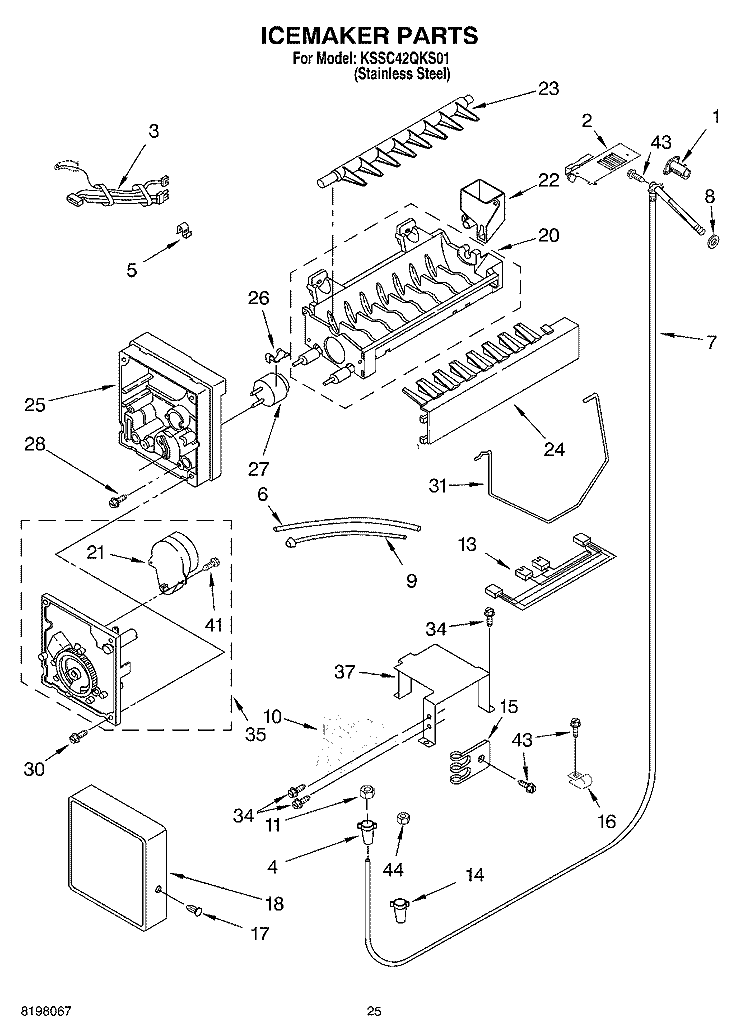 ICEMAKER Diagram and Parts List for KSSC42QKS01  KitchenAid Refrigerator