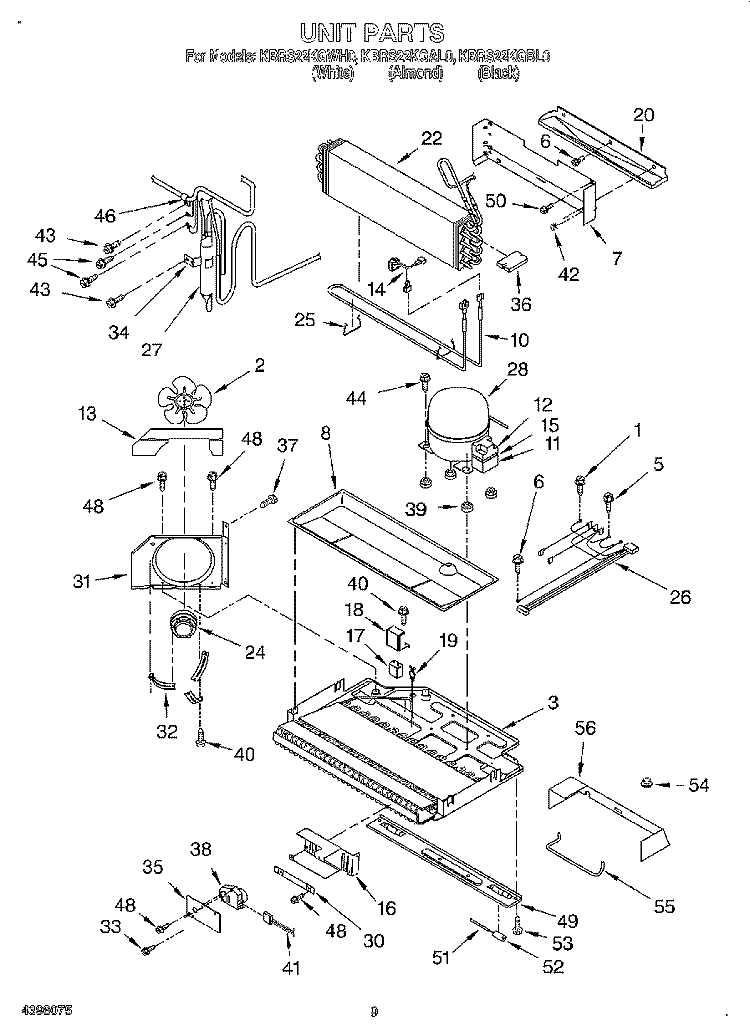 UNIT Diagram and Parts List for KBRS22KGAL0  KitchenAid Refrigerator