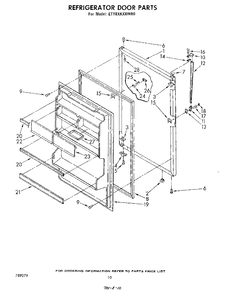 REFRIGERATOR DOOR , NOT ILLUSTRATED Diagram and Parts List for ET18XKXRWR0  Whirlpool Refrigerator