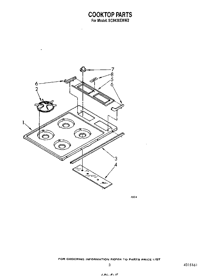 COOKTOP Diagram and Parts List for SC8430ERW2  Whirlpool Cooktop