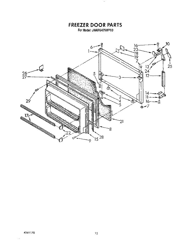 FREEZER DOOR Diagram and Parts List for JWARG475WP00  Whirlpool Refrigerator